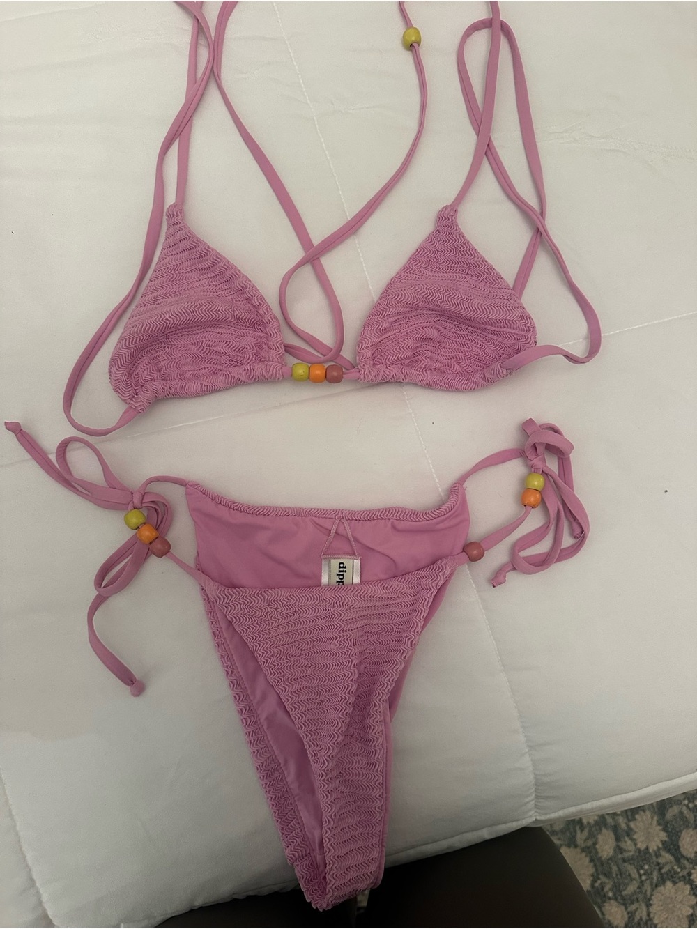Dippin Daisy Pink Crochet-Detail Triangle Bikini Set